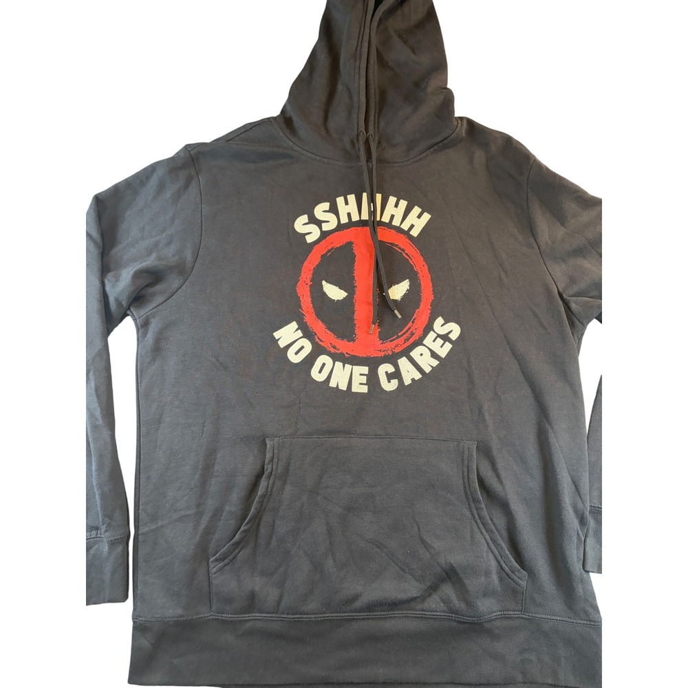 Marvel Deadpool Sshhhh No One Cares Graphic Hoodie Black Mens Large L